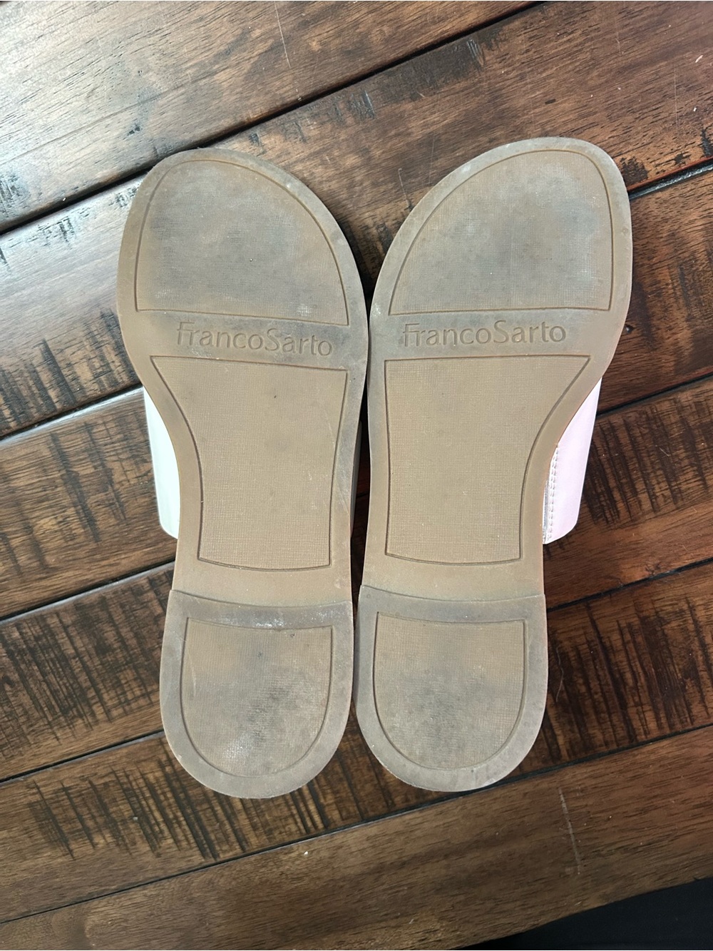 Franco Sarto White and Tan Slide Sandals with Toe Loop - Picture 3 of 3